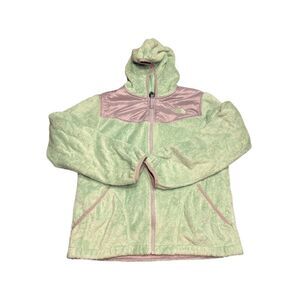 The North face girls large (14/16) lime green silver embroidered fleece jacket